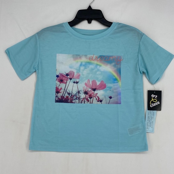 Art Class Girls Large Pajama Lounge Top Light Blue Floral Dreamy Short Sleeves - Picture 1 of 6